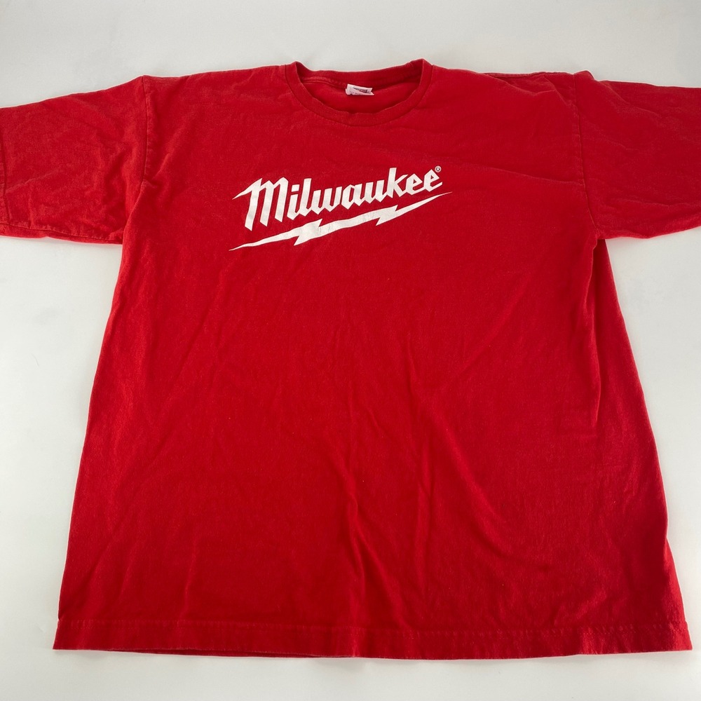Milwaukee Tool Logo T‎ Shirt Red XL Made in America Bayside